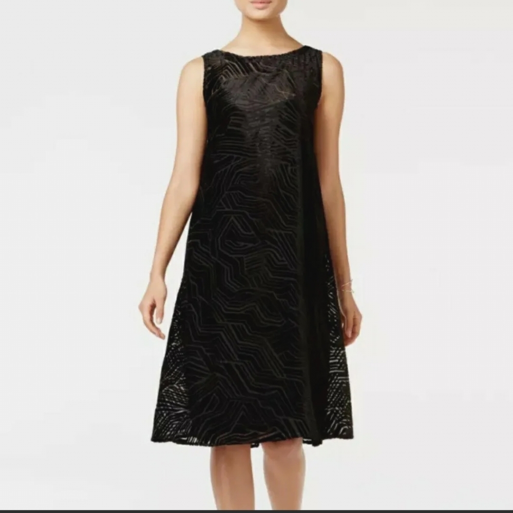 Alfani Black Velvet Sheer Overlay Shift Sleeveless Dress